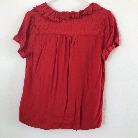 Anthropologie Jojo red ruffle button down blouse top - Picture 5 of 7